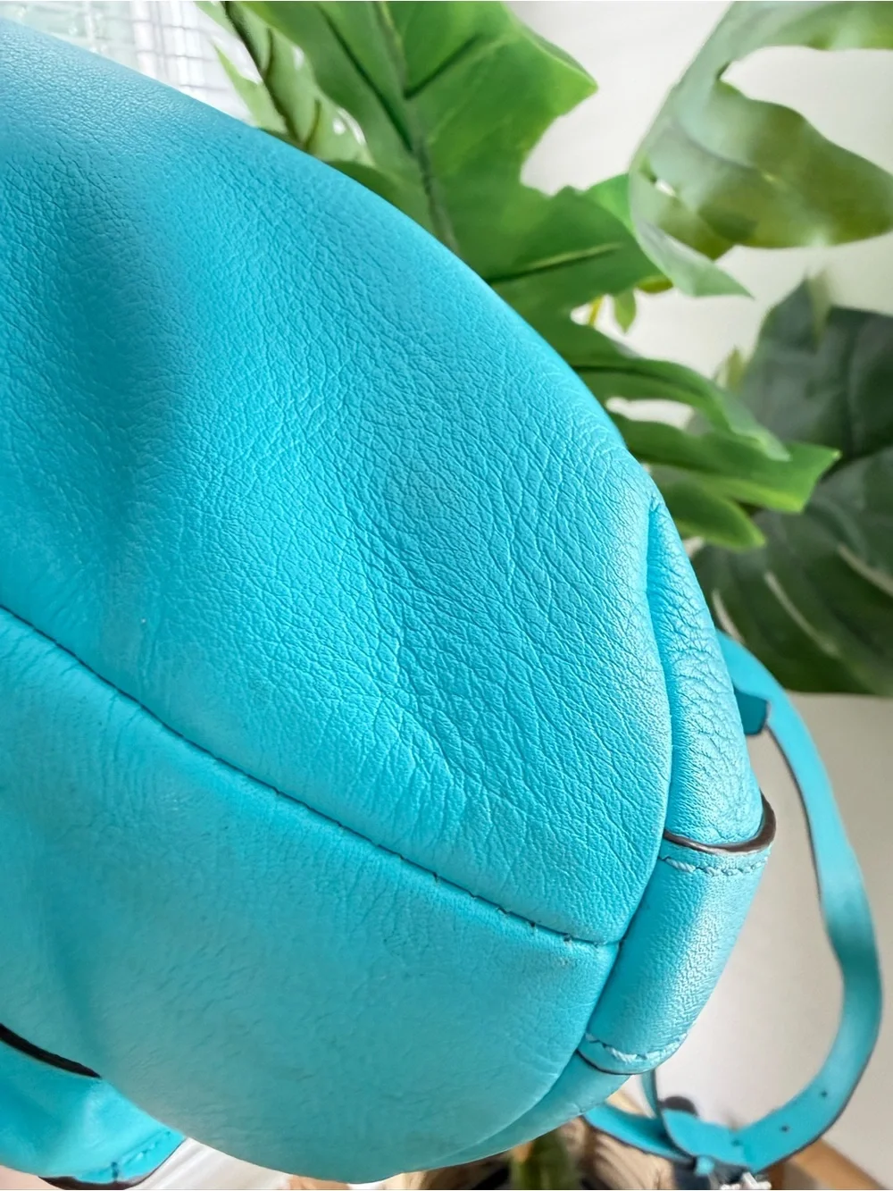 Coach Turquoise Leather Shoulder Bag with Tassel